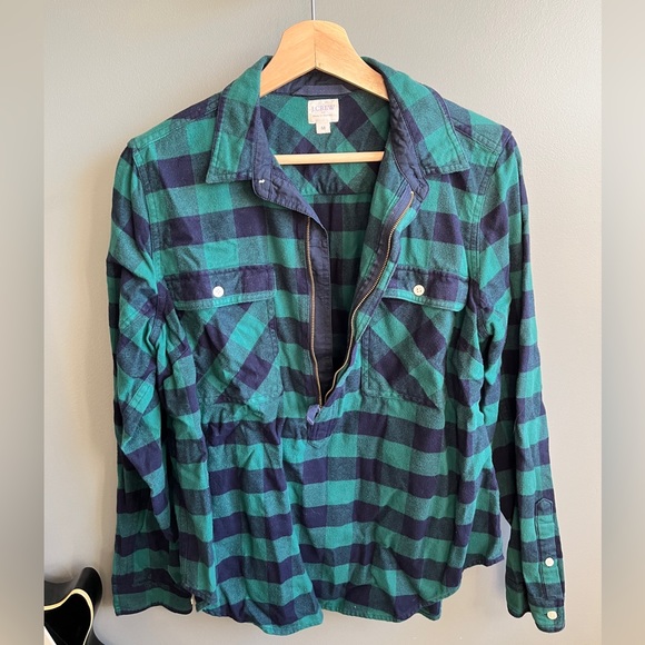 J Crew blue and green check 1/4 zip shirt - Picture 2 of 3